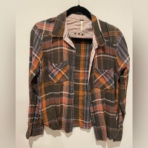 Free People size extra small green orange and blue striped flannel